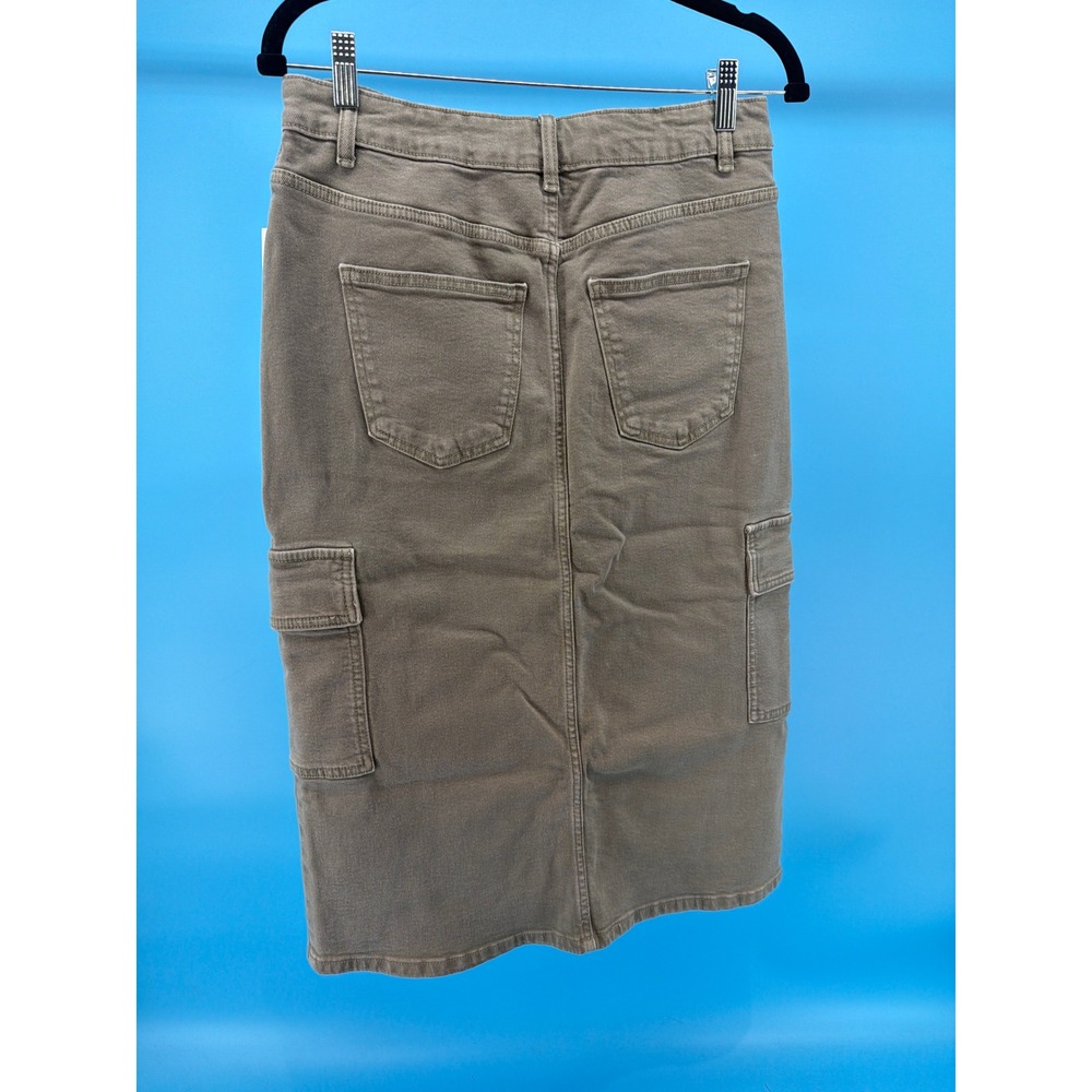 Michael Kors Cargo Midi Skirt Olive Green Denim Utility Slit Pockets Size 6 NWT - Picture 2 of 6